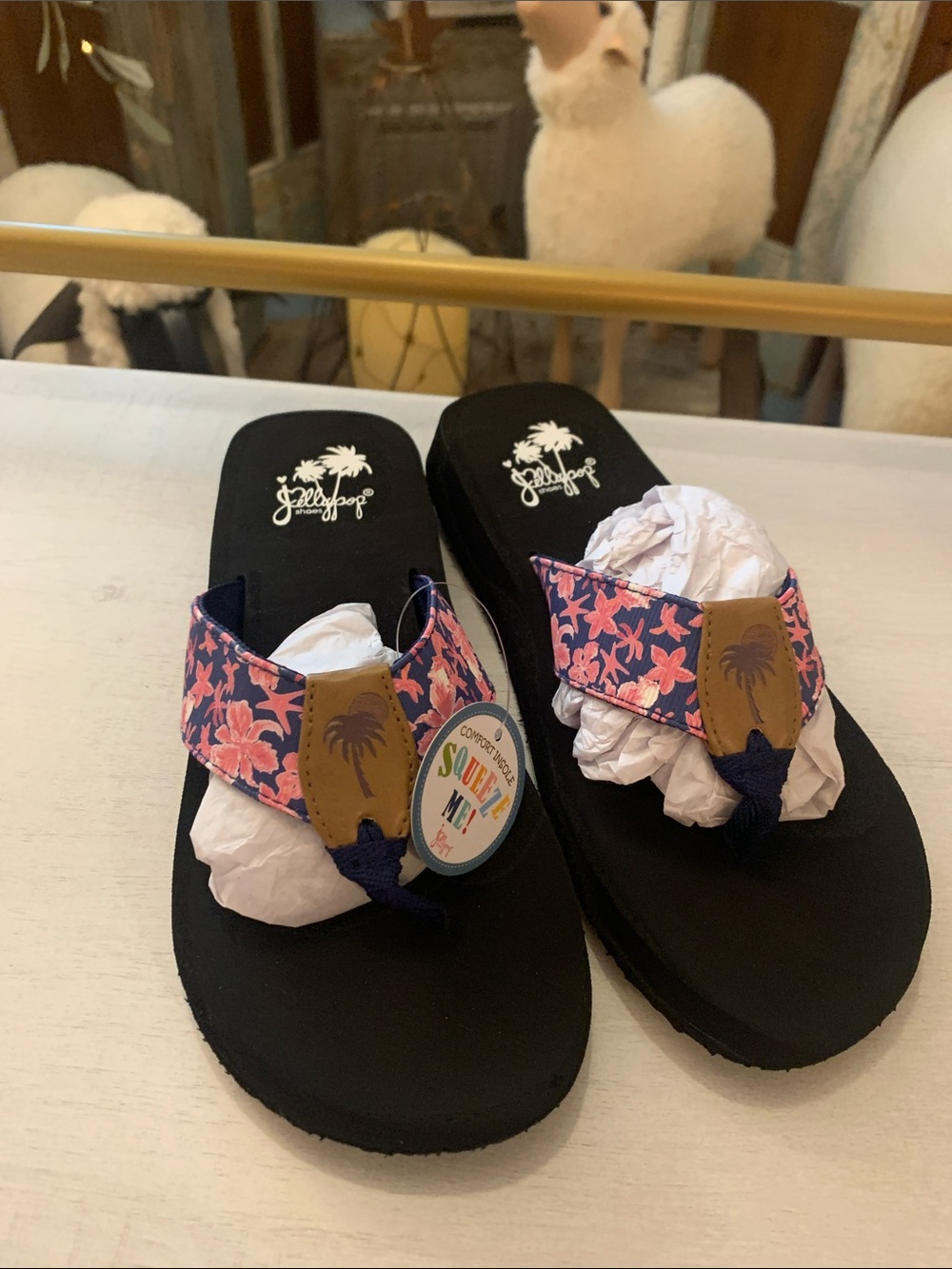 Jellypop Pink Floral Palm-Accent Flip Flop Sandals